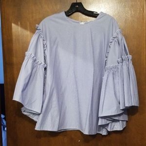 NWT Ladies Blouse  Blue/White Sz M
